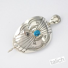 Navajo Handmade Shiny Stamped Sterling Silver Blue Turquoise Hair Stick Barrette