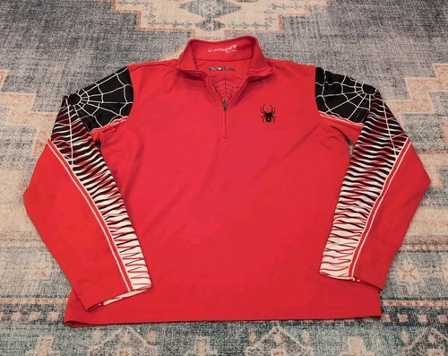 SPYDER Red Long Sleeve 1/4 Zip Spider Web Print Pullover Shirt - Medium - Picture 1 of 2