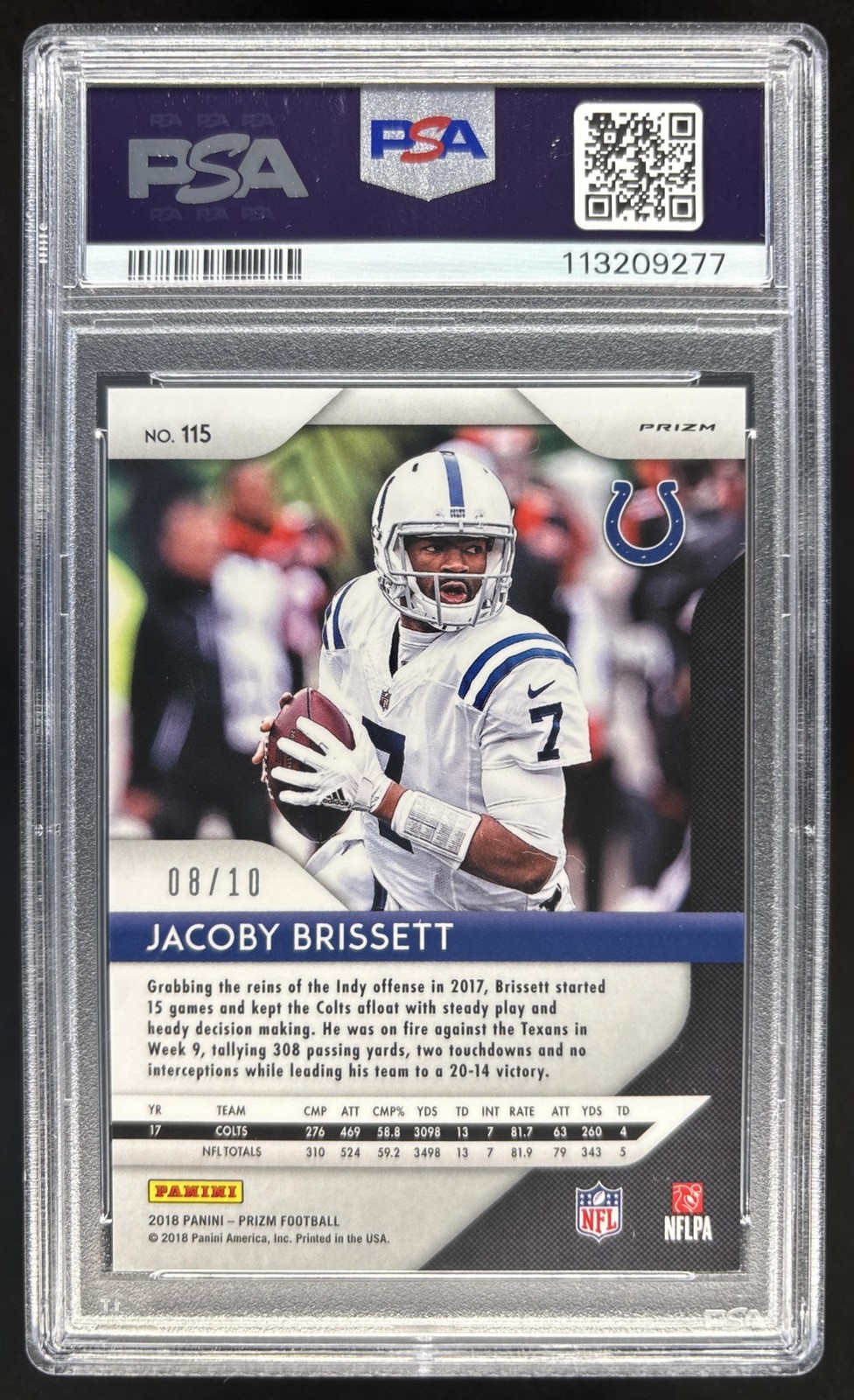 Jacoby Brissett 2018 Panini Prizm Gold Colts /10 PSA 8 view 2