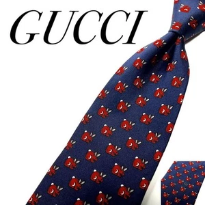 Cravate GUCCI 53,54 pouces motif lapin rouge marine GG soie