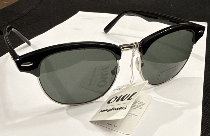 The Owl Men's Square Sunglasses Black Plastic Frame Gray Tinted Plastic Lens