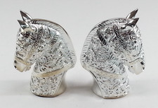 2pc Decorative Equestrian Horse Resin Bust Head Shiny Silver Tone Figures Decor