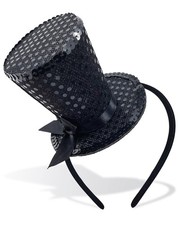 Black Sequin Mini Top Hat Headband Tea Party Fascinator Gatsby Halloween
