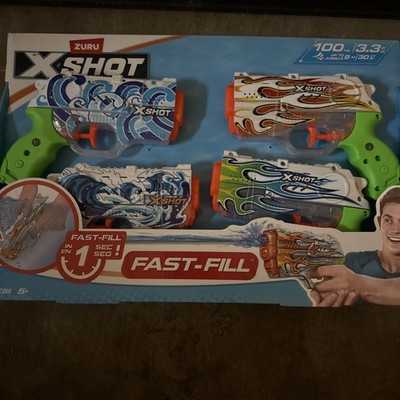 Set Of 4 ZURU X Shot Skins Fast Fill Water Toy Guns Blasters 3.3fl Oz 30ft New