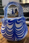 Vintage Murano Style Glass Art Purse. Blue and White Swirls