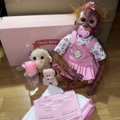 20'' Reborn Baby Doll Monkey Real Hair Accessories Bear Bottle Paci Birth Certif