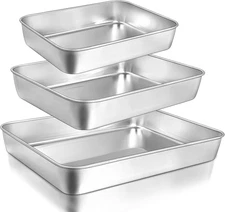Baking Pans Set of 3, Commercial Grade Stainless Steel Cookie Pan for Baking, 12