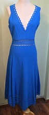 MILLY Vibrant Blue Fit and Flare Midi Dress Sz M Cutouts Resort Parisian Jetset