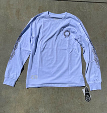 Chrome Hearts Mens L White Long Sleeve Crew Pocket Tee Logo Graphic Back