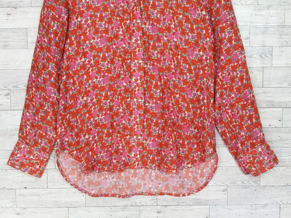 Feminino J. Camisa Crew laranja rosa primavera floral cupro mistura botão para baixo tamanho 2 - Imagem 3 de 4