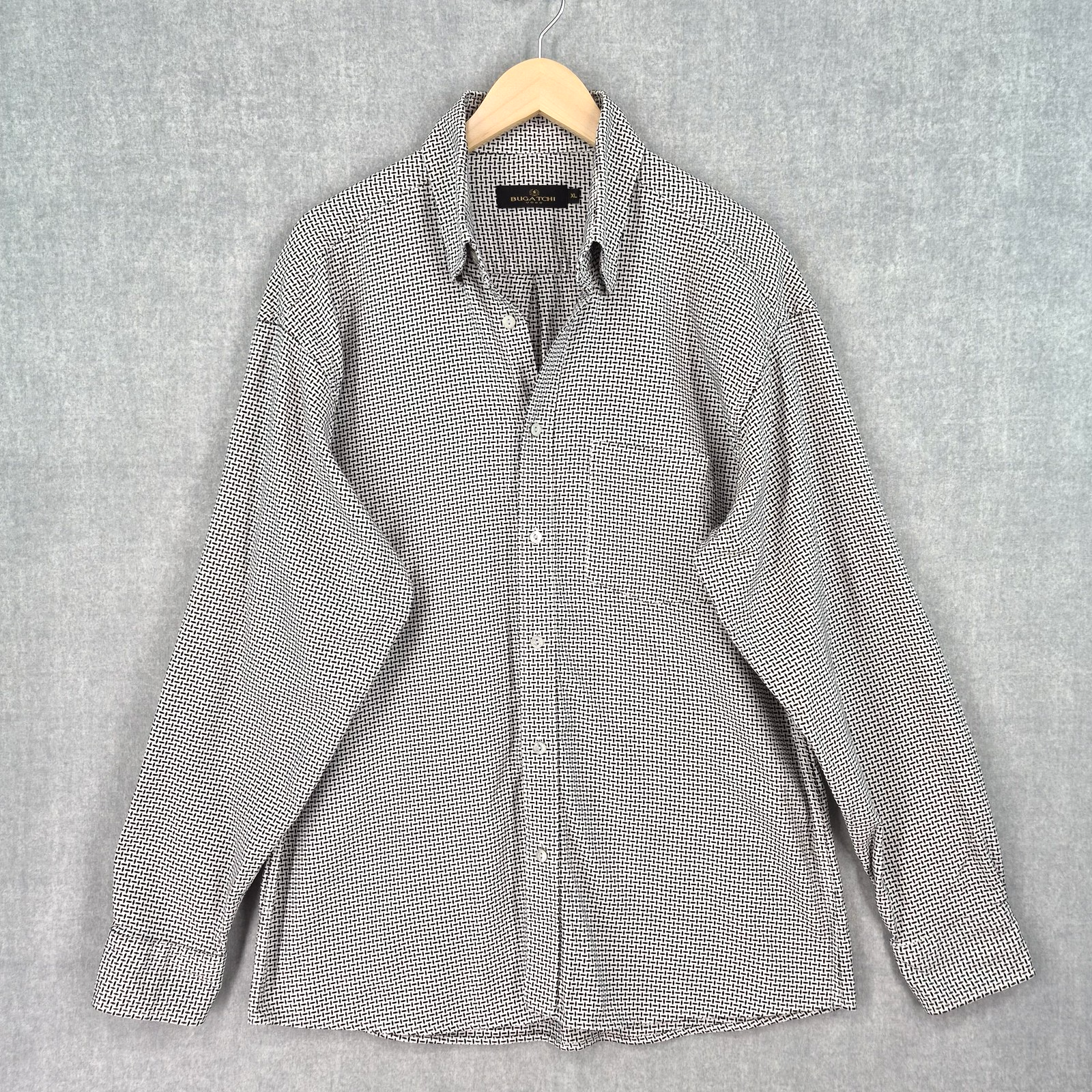 Bugatchi Uomo Shirt Mens XL Black White Textured Heavy Cotton Button Down