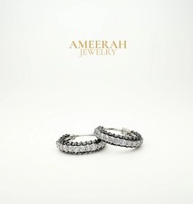 18K Solid Gold Natural Diamond Black and White Hoop Earrings / Loop Earrings