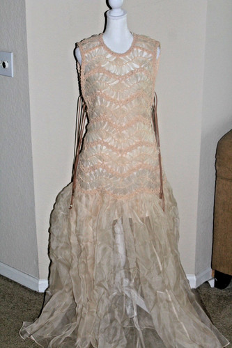 Zimmermann Illuminate macramé & tulle-trimmed gathered silk-organza gown, size1.