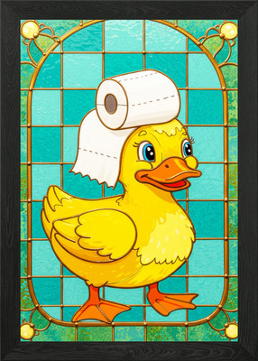 Duck with Toilet Paper Hat Framed Wall Art Poster Canvas Print Picture