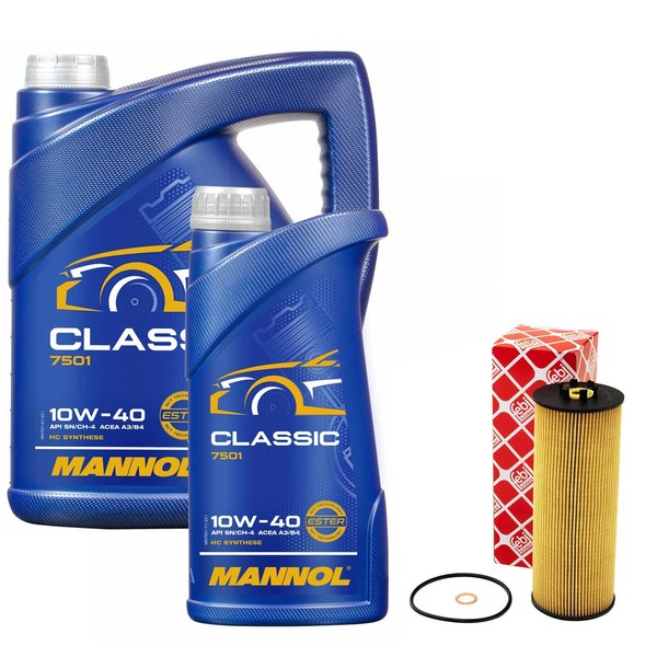 MotoröL Set Mannol 10W-40 API SN/CH-4 6 Liter + ÖLfilter FüR Audi Skoda VW 2.5-image