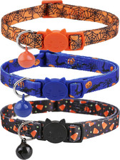 3 Pack Halloween Cat Collars Breakaway with Bells Adjustable Pumpkin Design