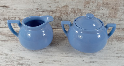 Vintage Lipton's Tea Periwinkle Blue Cream & Sugar Bowl w/ Lid Pottery