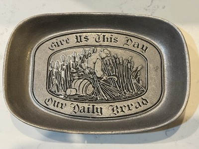 Vintage Decorative Metal Give Us This Day Our Daily Bread Offering Plate Tray