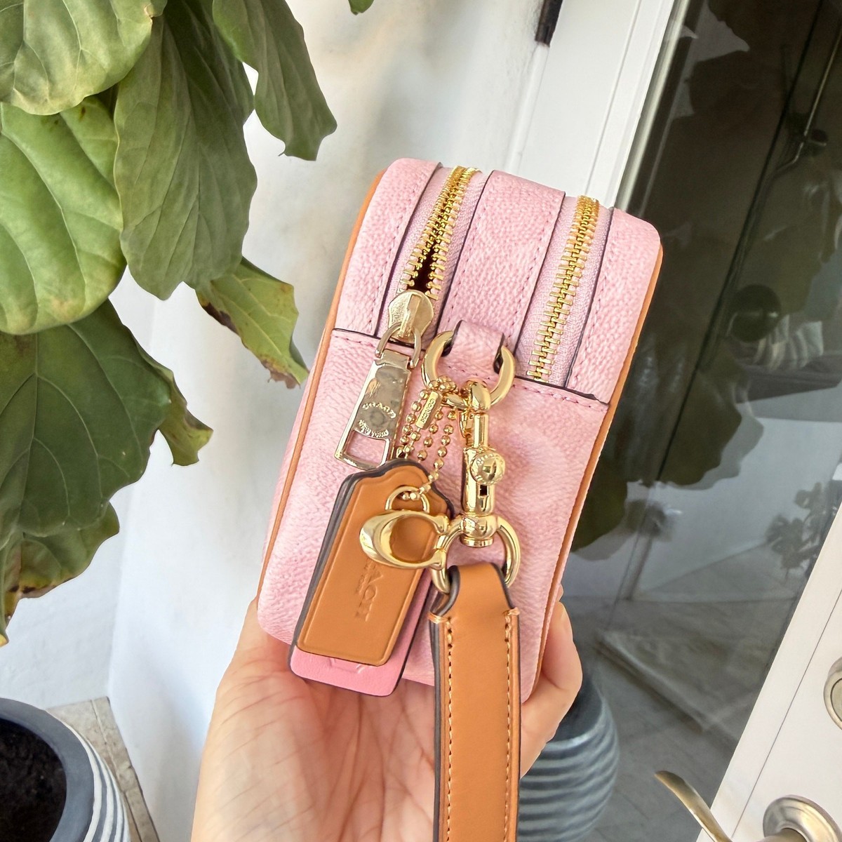Coach Powder Pink Mini Carey Crossbody Bag in Signature Canvas