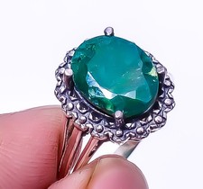 Emerald Simulated 925 Sterling Silver Handmade Solitaire Ring s.6 R7876-41