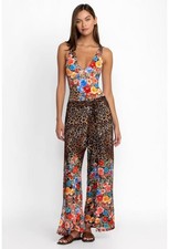 NWOT Johnny Was Cheetah  Floral-Print Wrap Pants Pull On Size L Wide-Leg