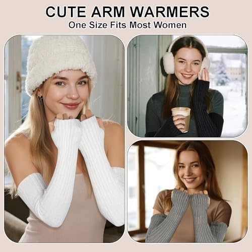 3 Pairs Arm Warmers Women's Long Fingerless Gloves Wrist Warmer with Thumb 