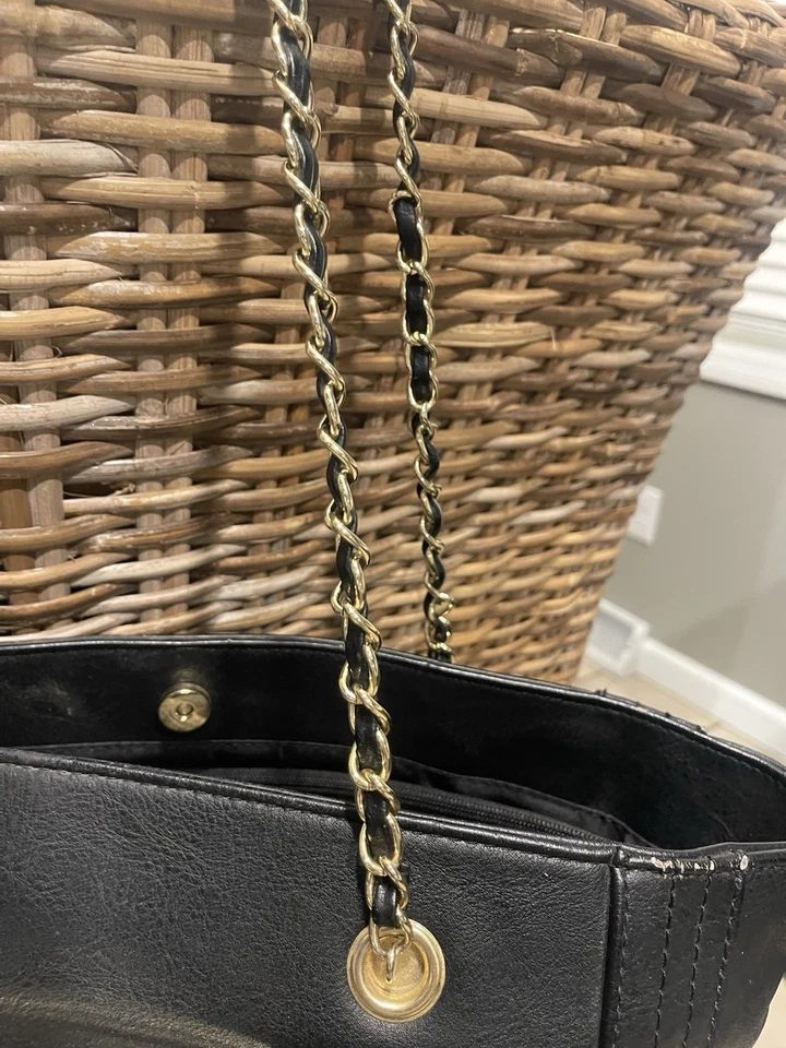 Mossimo Bolso de Mano Mujer Negro Imitación Cuero Cadena Correa Cartera Bolso de Hombro De Colección Foto 4 de 4