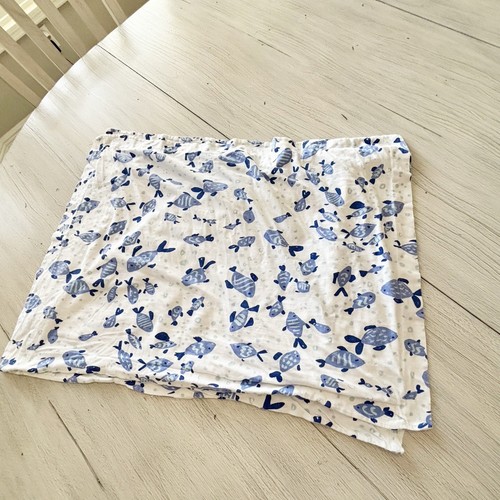 THE COMPANY STORE Set Of 2 White Blue Fish Print Cotton Jersey Pillowcases 20X26