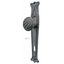 Langschild T&uuml;rknauf Jugendstil Eisen floral alt T&uuml;rgriff 50mm 96