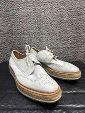 Prada Leather Platform Wingtip Lace-Up Brogue Espadrilles White Mens Size 13 US