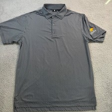 FootJoy Mens Large Golf Polo Shirt Black White Geometric Legacy Golden Bear Logo