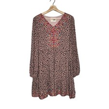 Savanna Jane Rumor Has It Babydoll Animal Print Embroidered Mini Dress Medium