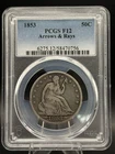 1853 Arrows & Rays Seated Liberty Half Dollar PCGS F12 50C Better Type Coin