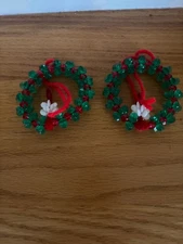 Vintage Beaded Wreath with Candle Christmas Tree Ornaments
