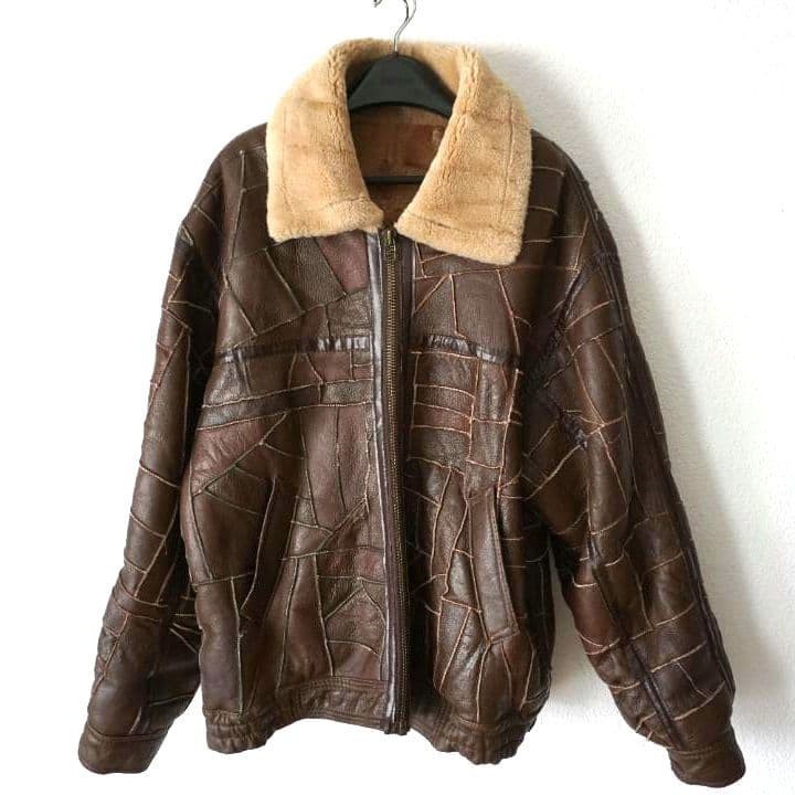 Real shearling rare extremely warm patchwork leat… - image 1