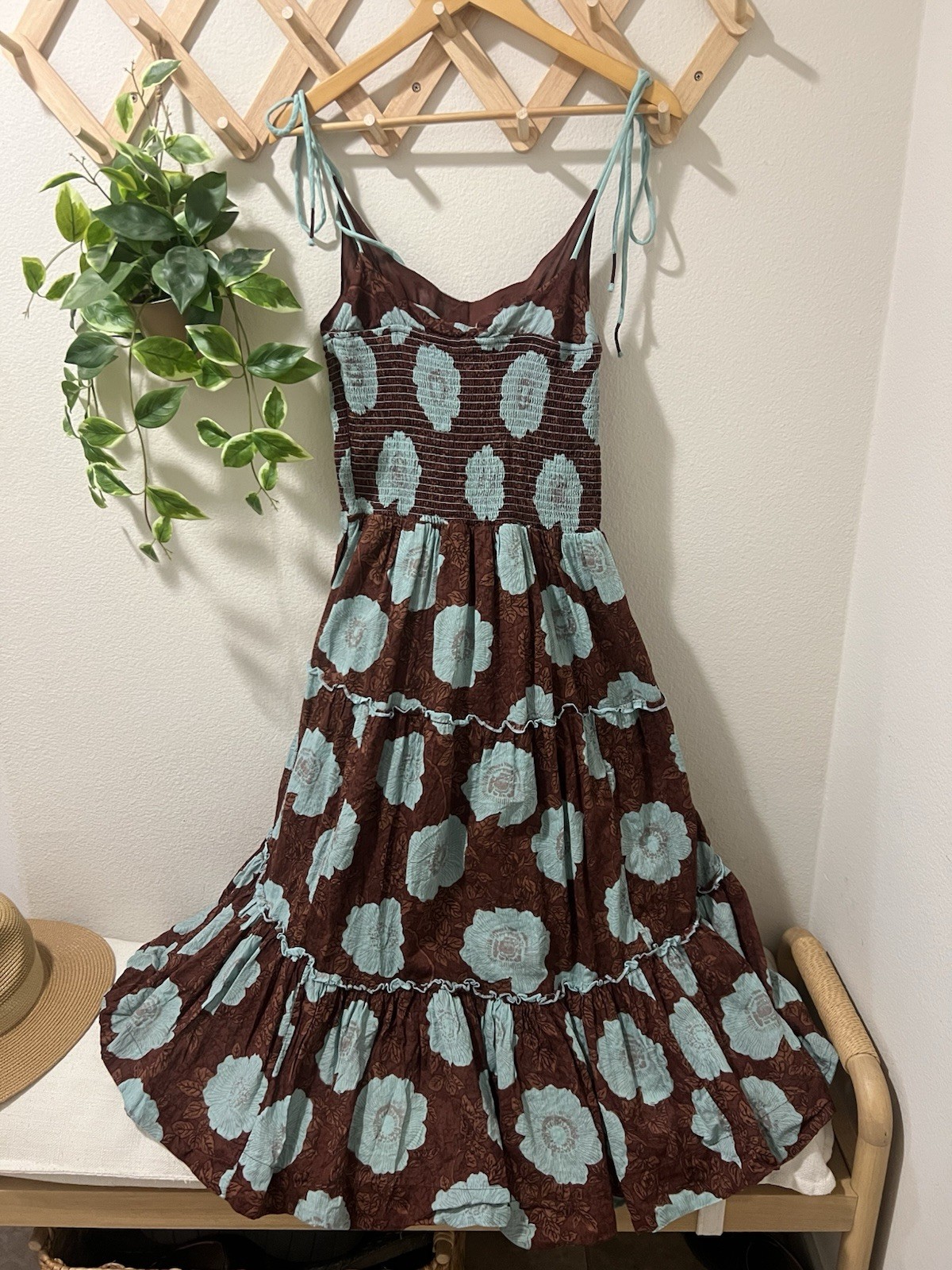 Free People Adriel Tie Strap Tiered Midi Dress nutmeg combo Large image 4