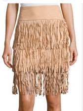 Suede Cowgirl Skirt Fringe Mini Tan Beige Faux Western Midi Festival Boho 135
