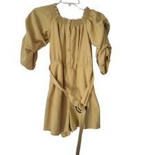 ZARA Yellow Mustard Off Shoulder Belted One Piece Romper M 100 Lyocell