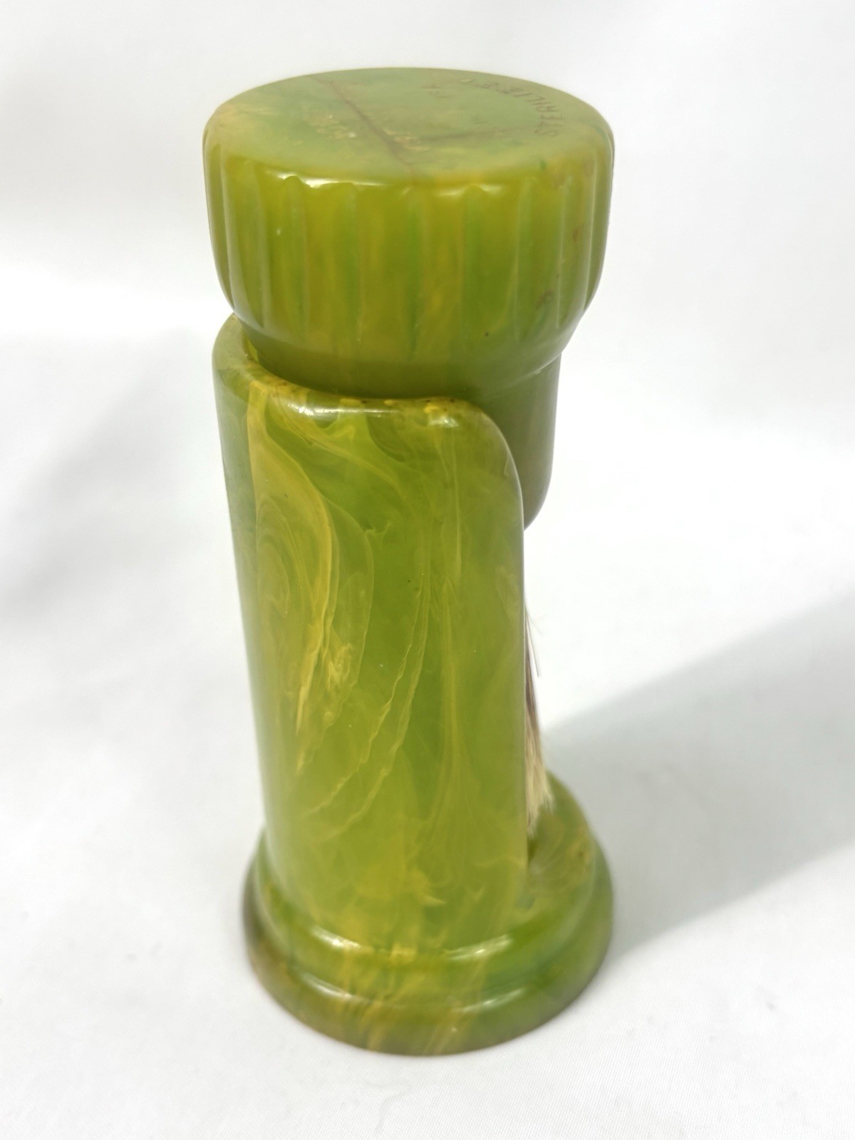 Ever Ready Vtg Shaving Brush w/stand Marbled Green Catalin/Bakelite, 200BH 4”