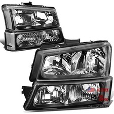 Pair Headlight Assembly Compatible with 2003 Black Housing Clear Reflector