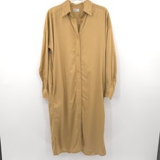 Uniqlo U Shirt Dress Women Size S Mustard Yellow Long Sleeve Button Front Midi