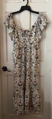 Rachel Zoe Floral Maxi Dress Tie Front Ruffle Sleeve Short Sleeve Size L