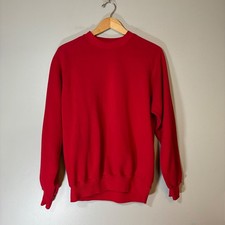 Vintage Jerzees Red Crewneck Sweatshirt XL Made in USA Blank Raglan 90s Fleece