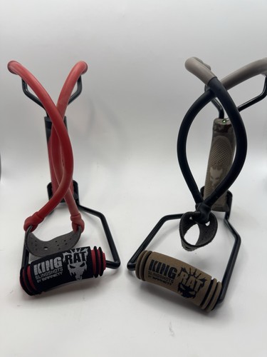 Pair Of Barnett King Rat Slingshots With Folding Wrist Brace