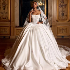 Wedding Dress Classic Lace Boat Neck Sweep Train Elegant Bride Vestidos De Novia