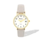 Ladies Grey Date Watch Faux Leather Strap Gold Case Quartz Movement New -Ravel