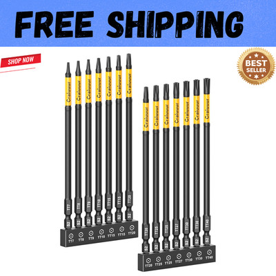 14PCS Impact Long Torx Bit Set 6 Inch T7 T40 Tamper Proof Star Bits Set Magnetic