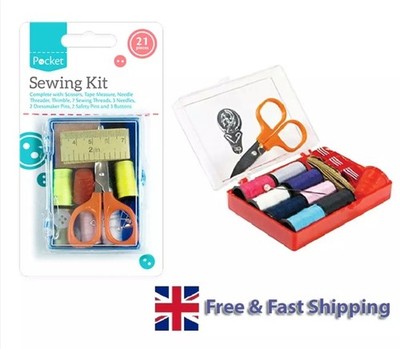 21 Stück Nähset Nadel Faden Maßband Schere Fingerhut Nadeln Mini Set UK