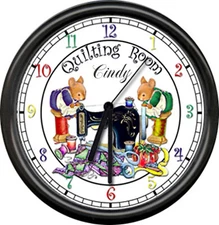 Personalized Quilting Room Cute Mice Seamstress Sewing Machine Sign Wall Clock