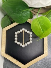 1.5 Gold-Tone Faux Pearl Tie Ring Scarf Shirt Clip New Free Ship B4852